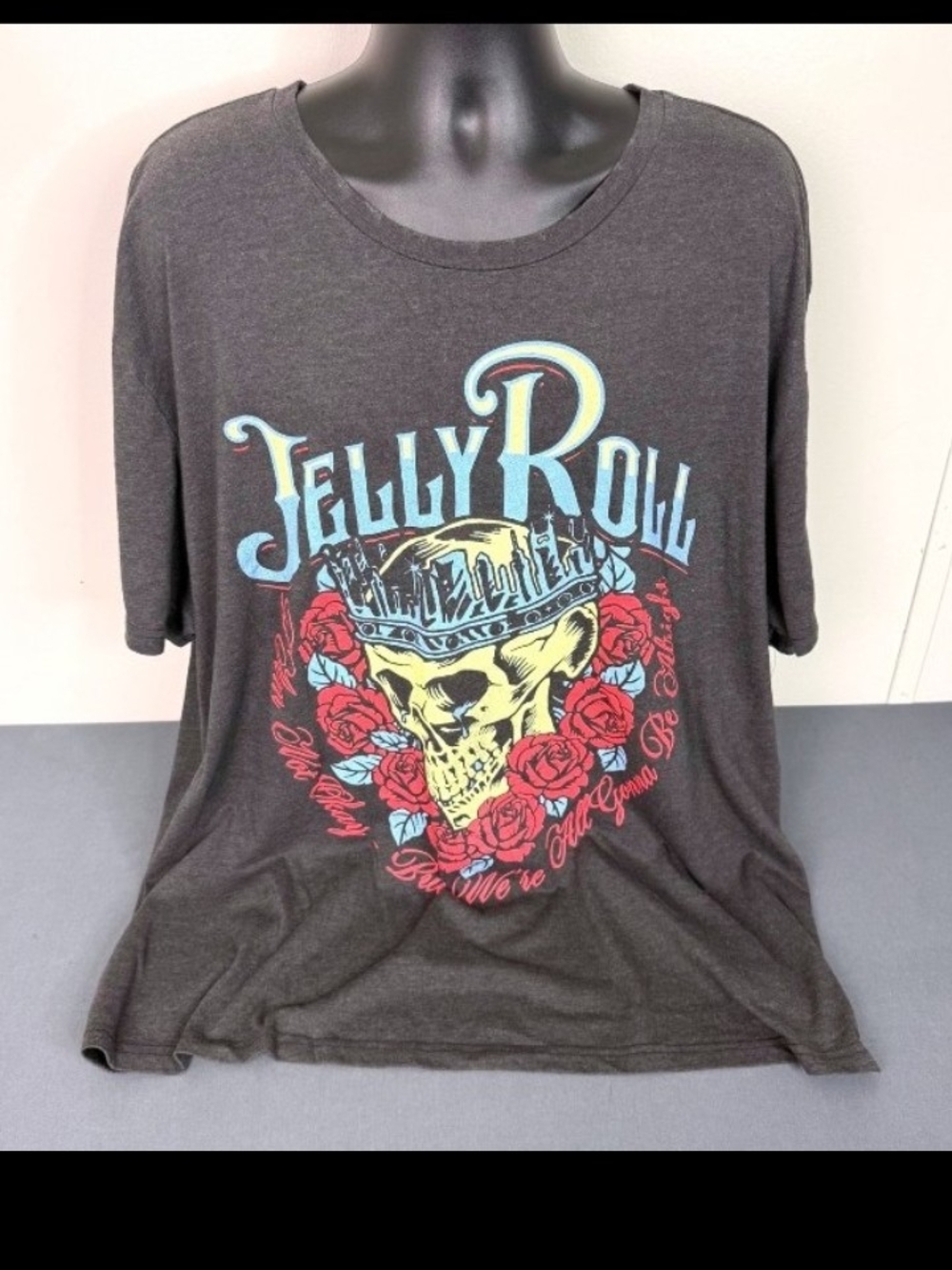 Jelly Roll Skull & Roses Short Sleeve Tee - Dark Gray